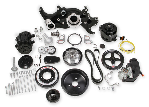 GM LS Mid Mount Complete Accessory Kit - Black, by HOLLEY, Man. Part # 20-180BK