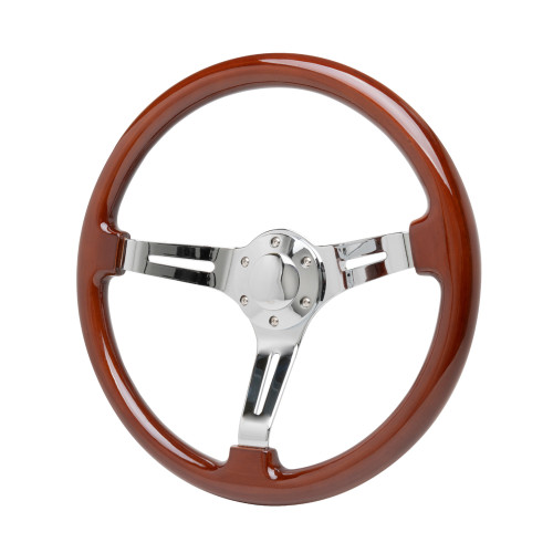 15in Chrome Steering Whe el W/Wood Wrap, by RACING POWER CO-PACKAGED, Man. Part # R5860