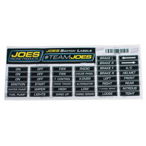 JOES Switch Panel Labels , by JOES RACING PRODUCTS, Man. Part # 17501