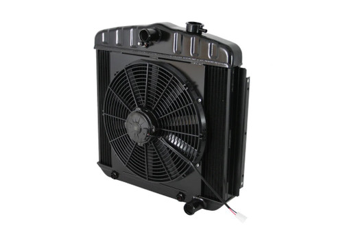 Radiator w/Fans 55-57 Chevy LS Auto Trans Blk, by DEWITTS RADIATOR, Man. Part # 32-6239013A