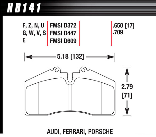 Brake PAds DTC-70 Audi Ferrari Porsche, by HAWK BRAKE, Man. Part # HB141U.650