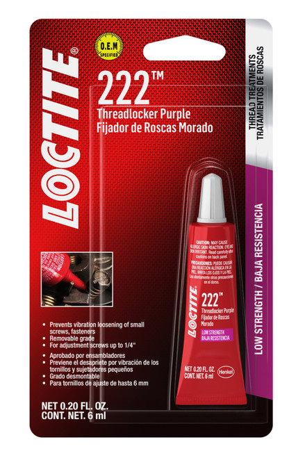 Threadlocker 222 Low Str ength Purple 6ml, by LOCTITE, Man. Part # 555339