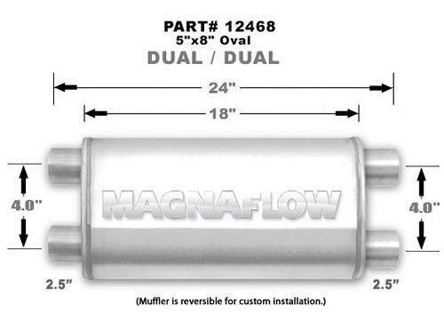 Stainless Muffler 2.5in Dual In / Dual Out, by MAGNAFLOW PERF EXHAUST, Man. Part # 12468