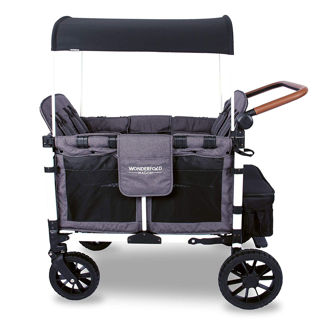 Wonderfold W4 LUXE Quad Stroller Wagon in Charcoal Gray with White