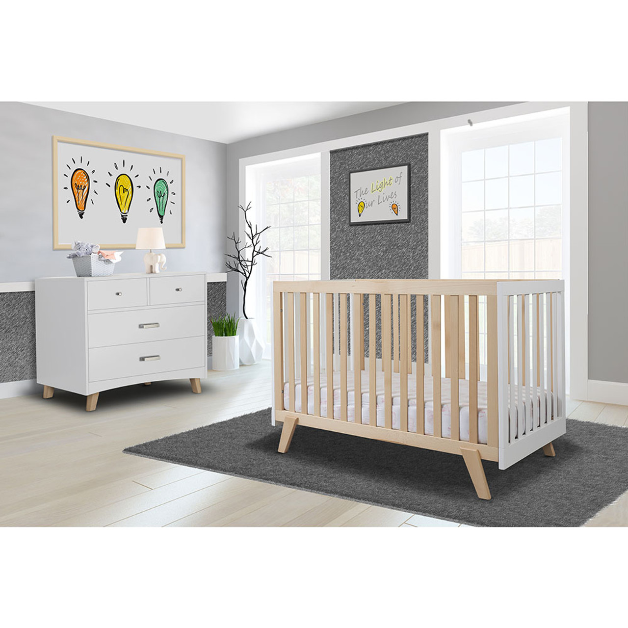 White crib deals with natural wood