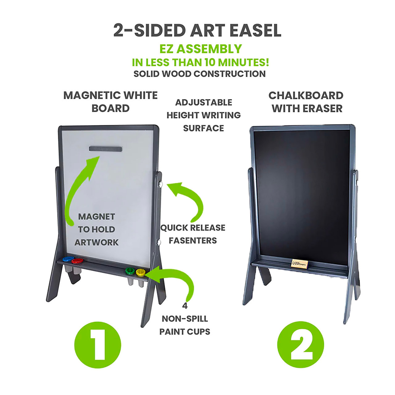 2-sided Dry Erase/Chalkboard Collapsible Easel with No-Spill Paint