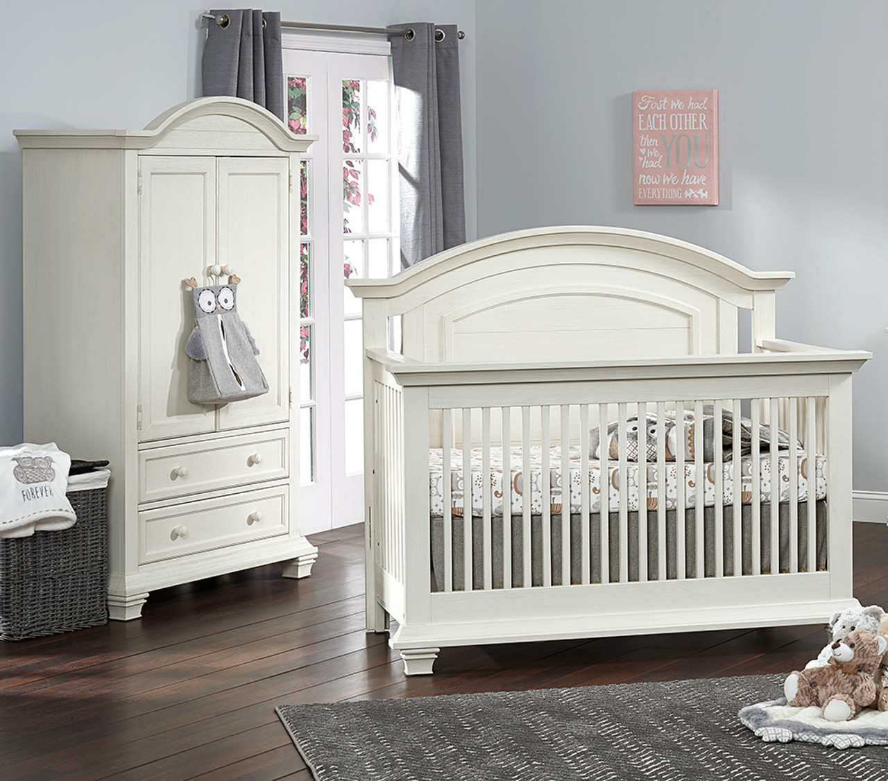 Oxford Baby Cottage Cove Collection 2 Piece Nursery Set - Convertible Crib  & Armoire in Vintage White - Bambi Baby Store