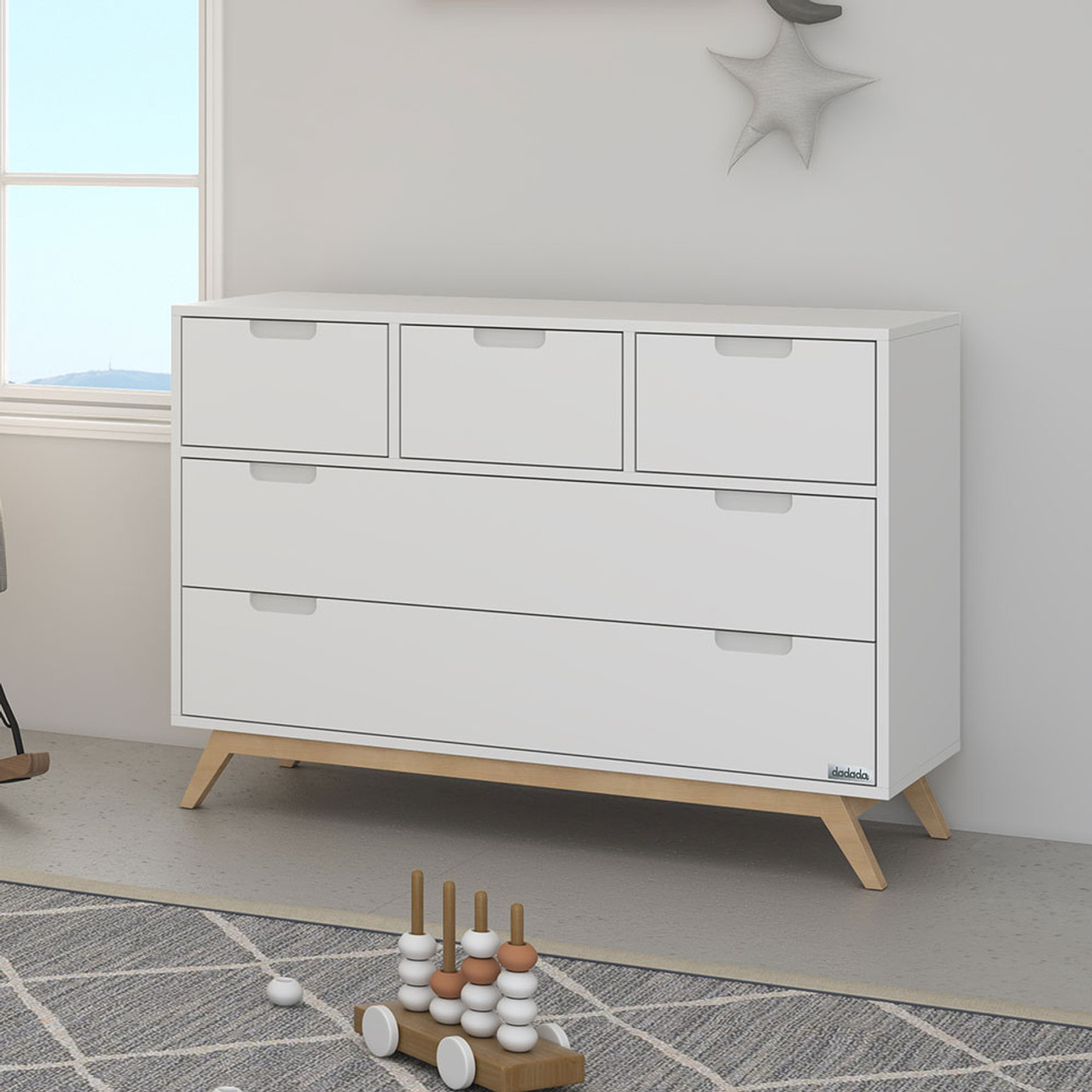 Dadada Soho Collection 5 Drawer Dresser In White And Natural Bambi Baby Store