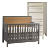 Natart Kyoto 2 Piece Nursery Set - Convertible Caramel Panel Crib and Lingerie Chest in Linen