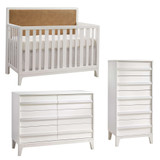 Natart Kyoto 3 Piece Nursery Set - Convertible Caramel Panel Crib, Double Dresser, & Lingerie Chest in White