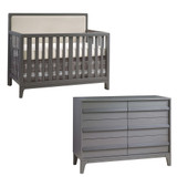 Natart Kyoto 2 Piece Nursery Set - Convertible Linen Talc Panel Crib and Double Dresser in Charcoal