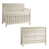 Natart Kyoto 2 Piece Nursery Set - Convertible Linen Talc Panel Crib and Double Dresser in Linen