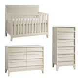 Natart Kyoto 3 Piece Nursery Set - Convertible Linen Talc Panel Crib, Double Dresser, & Lingerie Chest in Linen