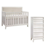 Natart Kyoto 2 Piece Nursery Set - Convertible Linen Talc Panel Crib and Lingerie Chest in White