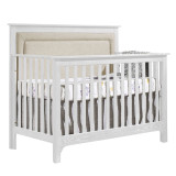 NEST Emerson Collection 4 in 1 Convertible Crib in White with Upholstered Panel in Talc