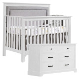 Nest Emerson Collection 2 Piece Nursery Set Crib with Fog Upl. Panel and Double Dresser in White