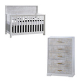 NEST Vibe Collection 2 Piece Nursery Set Crib and 5 Drawer Dresser in White and White Bark