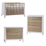 Natart Flexx 3 Piece Nursery Set - Classic Crib, 3 Drawer Dresser and 5 Drawer Dresser in White/Natural