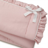 Liz and Roo Petal Pink Linen Blend Crib Rail Cover (Ruffled/White Trim)