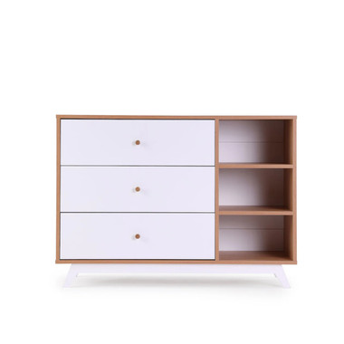 Dadada Central Park 2.0 3-Drawer, Two Shelves Dresser, White/ Red Oak