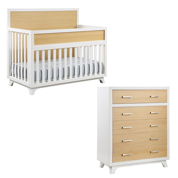 Dolce Babi Kari 2 Piece Nursery Set in Bamboo - Convertible Crib & 5-Drawer Dresser