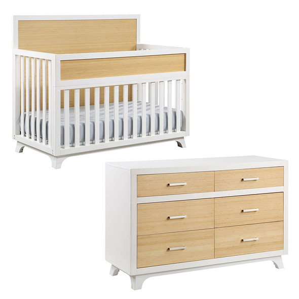 Dolce Babi Kari 2 Piece Nursery Set in Bamboo - Convertible Crib & Double Dresser