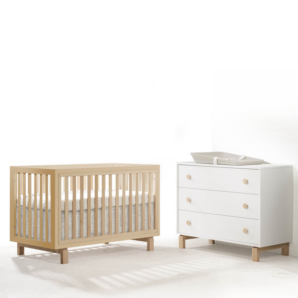 Tulip Bjorn Crib in All Natural and Dresser in White/Natural