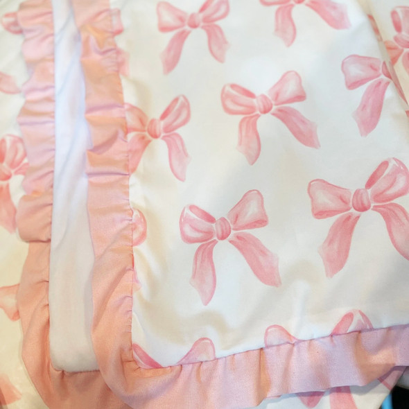 Liz and Roo Petal Pink Bows (organic cotton) with petal pink linen