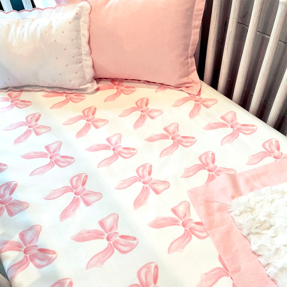 Liz and Roo Petal Pink Bows Crib Sheet - Bamboo Viscose