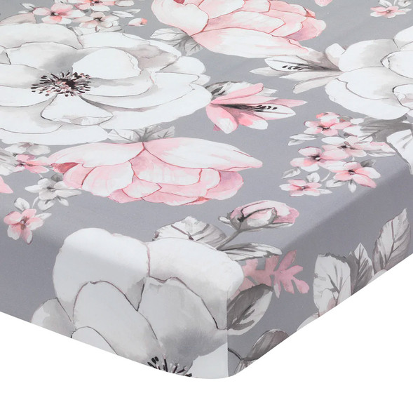 Lambs & Ivy Botanical Baby Sheet - Grey Floral