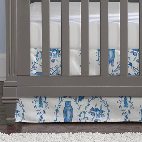 Liz and Roo Blue-Beary Toile Crib Skirt 17" Drop