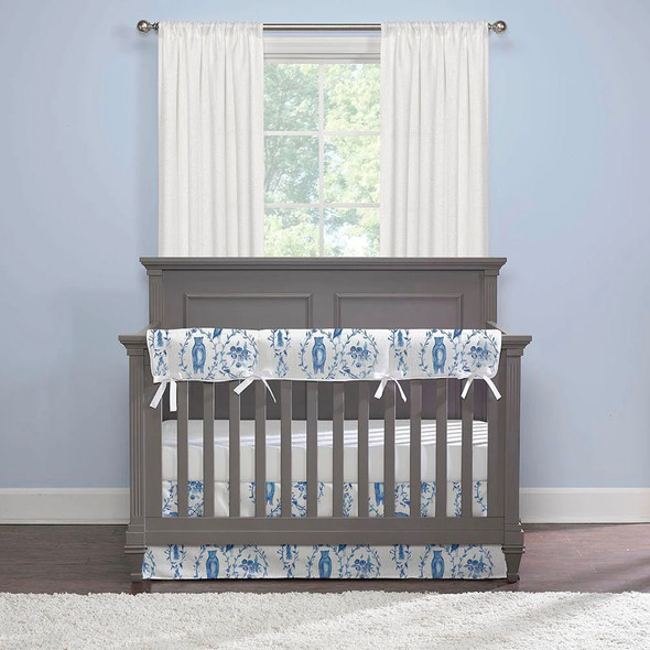 Liz and Roo Blue-Beary Toile Crib Rail Cover with White Fabric Ties