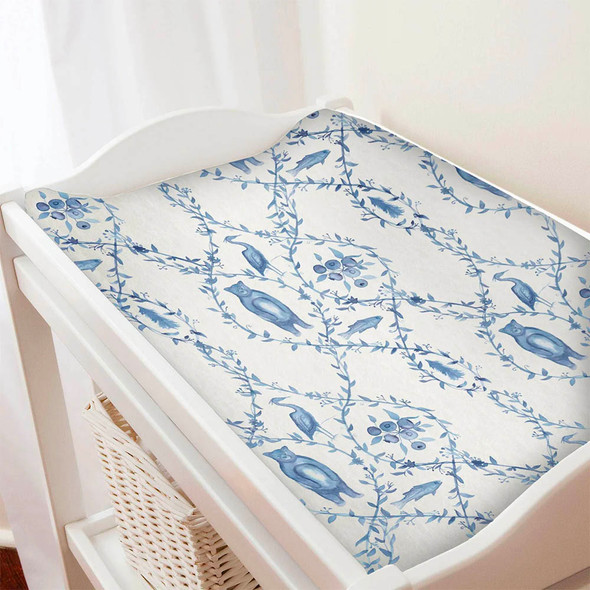 Liz and Roo Blue-Beary Toile Changing Pad Cover