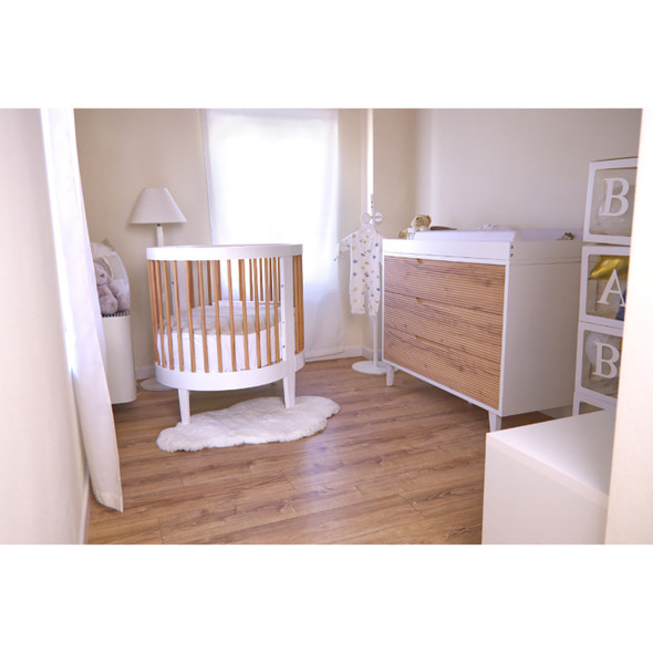 Pali Roma Cradle White/Biscotti - Comes with Mattress and Sheet