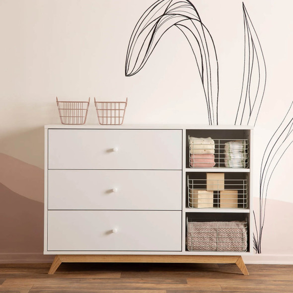 Dadada Central Park 2.0 3-Drawer, Two Shelves Dresser, White/Natural