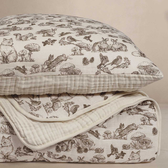 Oilo Fable Blanket- Quilt- Woodland & Eggshell Organic Muslin 45 X 60"