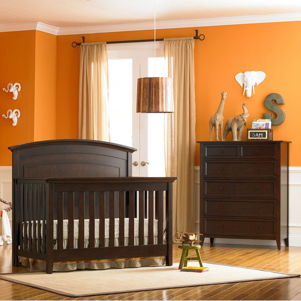 Dolce Babi Primo 2 Piece Nursery Set in Espresso - Full Panel Crib & 5 Drawer Dresser