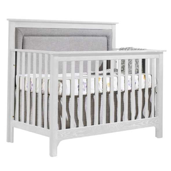 NEST Emerson Collection 4 in 1 Convertible Crib in White with Upholstered Panel in Fog