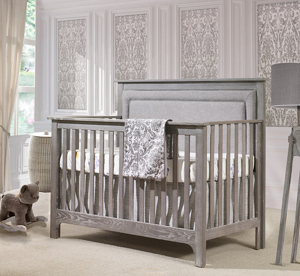 NEST Emerson Collection 4 in 1 Convertible Crib in Owl with Upholstered Panel in Fog-1