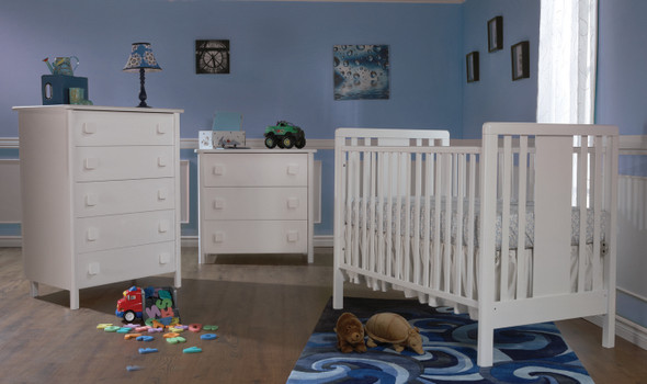 Pali Tosca 3 Piece Nursery Set in White - Crib, 3 Drawer Dresser, 5 Drawer Dresser