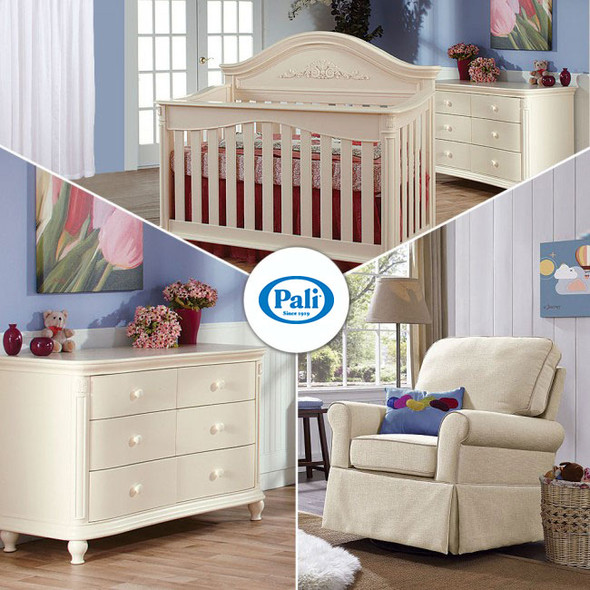 Pali Gardena 3 Piece Nursery set - Crib, Double Dresser, and Bertini Remi Swivel Glider