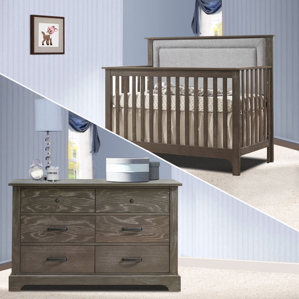 Nest Emerson Collection 2 Piece Nursery Set Crib with Fog Upl. Panel and Double Dresser in Mink
