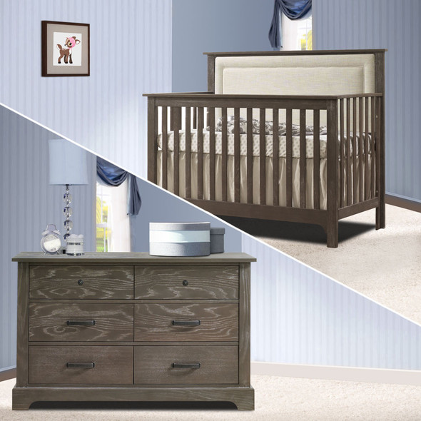 Nest Emerson Collection 2 Piece Nursery Set Crib with Talc Upl. Panel and Double Dresser in Mink