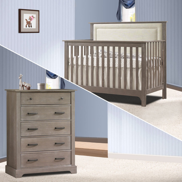 Nest Emerson Collection 2 Piece Nursery Set Crib with Talc Upl. Panel and 5 Drawer Dresser in Owl