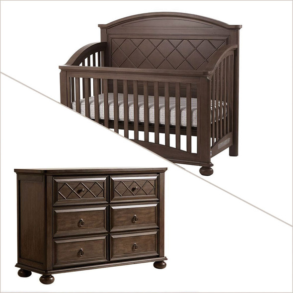 Pali Siracusa Collection 2 Piece Nursery Set in Distressed Desert - Crib and Double Dresser