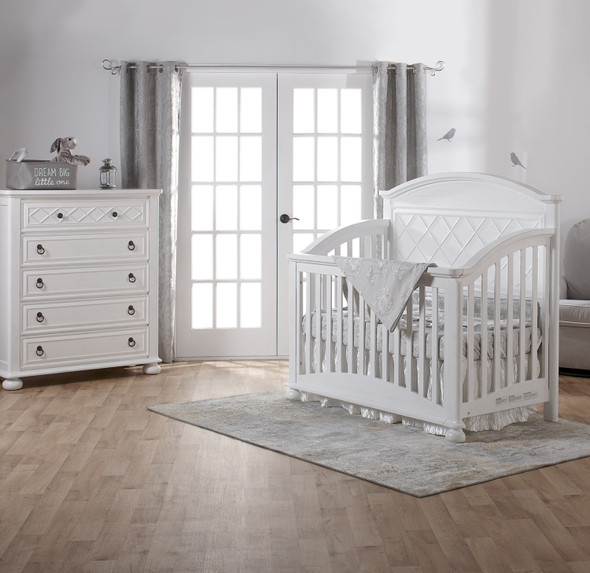 Pali Siracusa Collection 2 Piece Nursery Set in Vintage White - Crib and Five Drawer Dresser