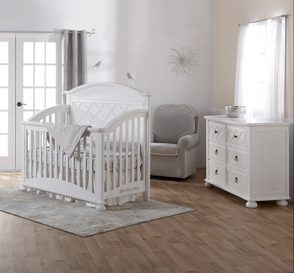 Pali Siracusa Collection 2 Piece Nursery Set in Vintage White - Crib and Double Dresser