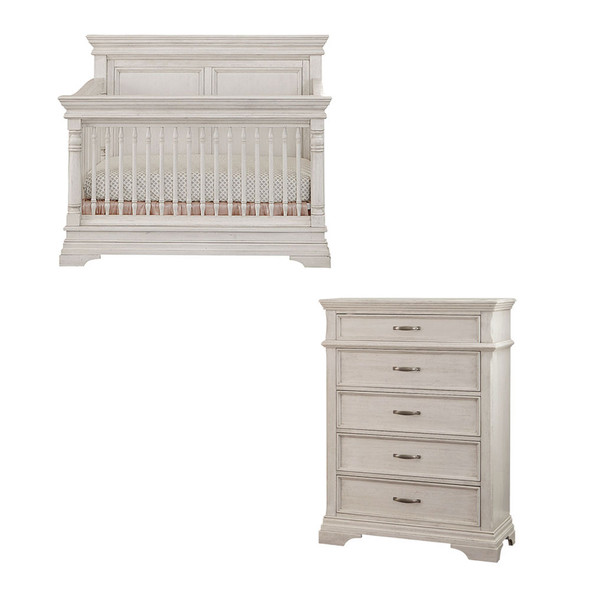 Stella Baby and Child Kerrigan 2 Piece Nursery Set in Rustic White - Crib and 5 Drawer