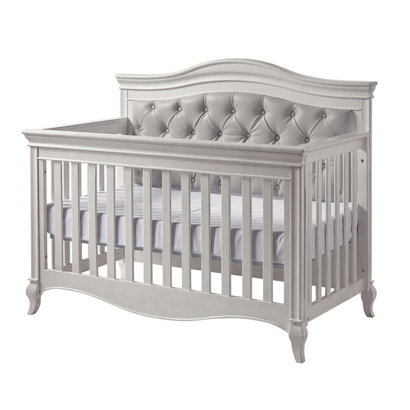 Pali Diamante Collection Forever Crib in Vintage White with Grey Leather Panel