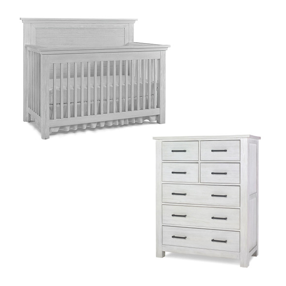 Dolce Babi Lucca 2 Piece Nursery Set Flat Top Crib and 7 Drawer Dresser in Sea Shell